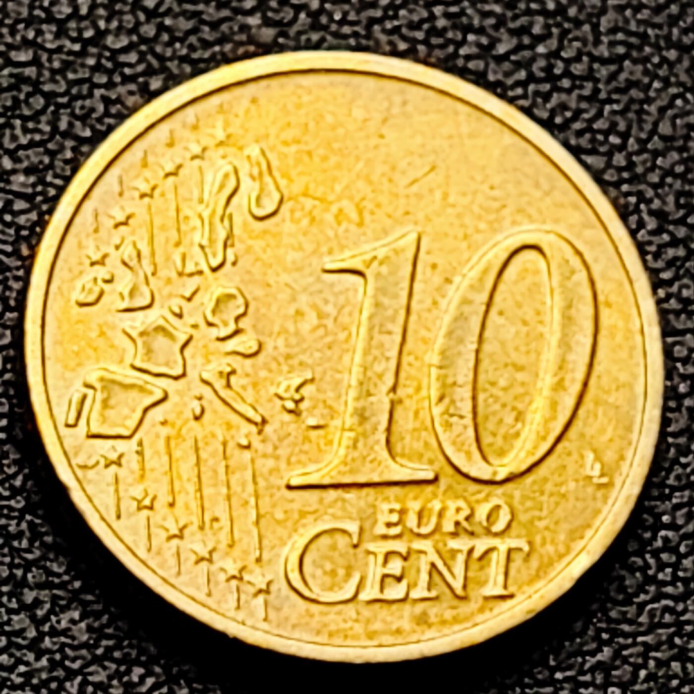 泉币菌-第226场-拍品多 请提前出价 欧元 德国2002年 10欧分合金铜币 勃兰登堡门 地图 A厂标 19.75MM