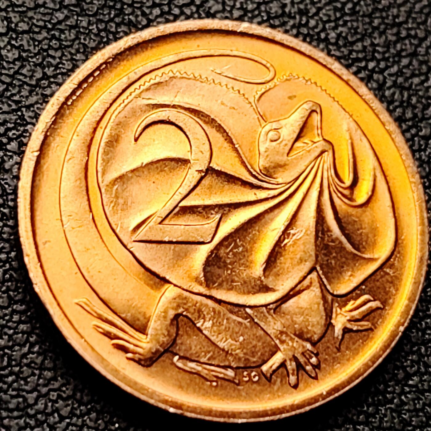 泉币菌-第227场-拍品多 请提前出价 原铜光极美 1984年 英属澳大利亚2分铜币 伞蜥蜴斗篷蜥 21.5mm