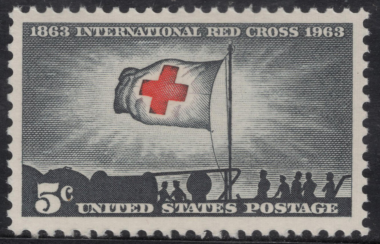 洪涛臻品批发群 精选邮票限时拍卖第1316期  1963美国红十字会百年 旗帜 救助援助 1全雕刻版 新票原胶全品！