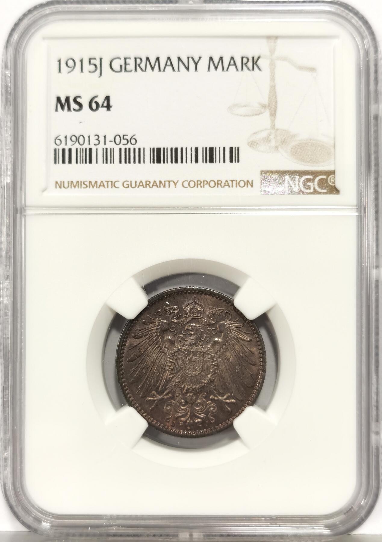 博洋堂世界钱币拍卖第168期（全场包邮） NGC MS64 德国1915年J版1马克银币