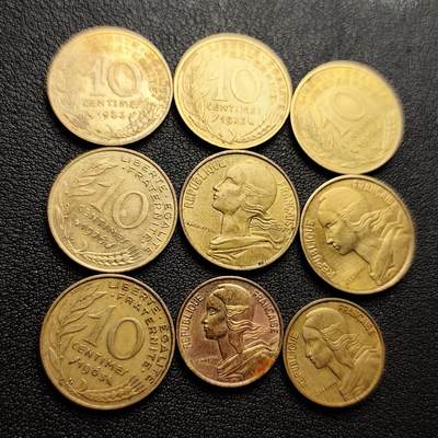 泉币菌-第227场-拍品多 请提前出价 - 一组10枚 法兰西女神 法国女神铜币 混合年份 绝版