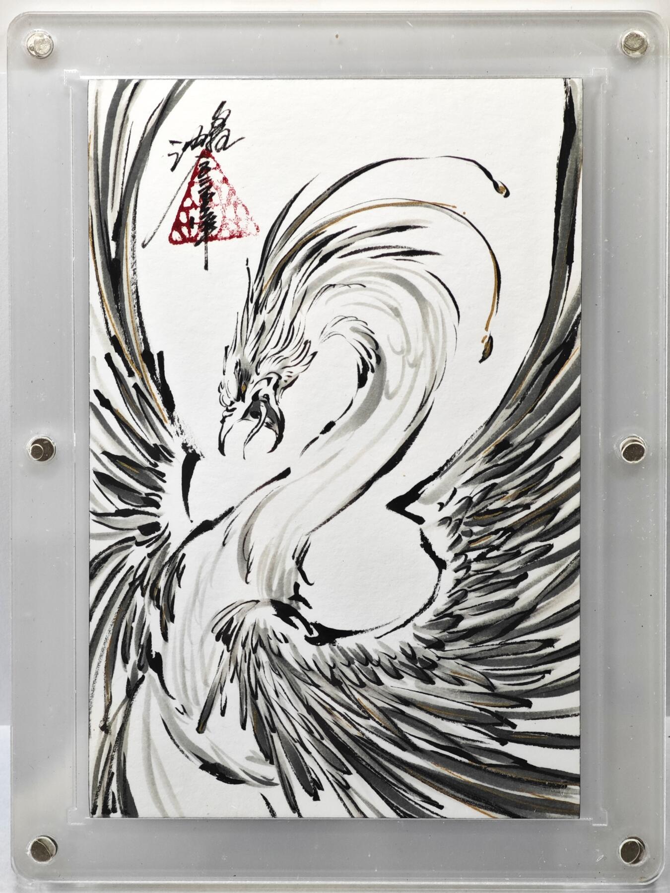 白泽拍卖卡牌手绘专场第35期（问东城春色，正谷雨，牡丹期） 2025 启读文化手绘卡 雷鸟 大卡 尺寸：9.7cm*14.7cm  沈鑫亲签 卡砖封装