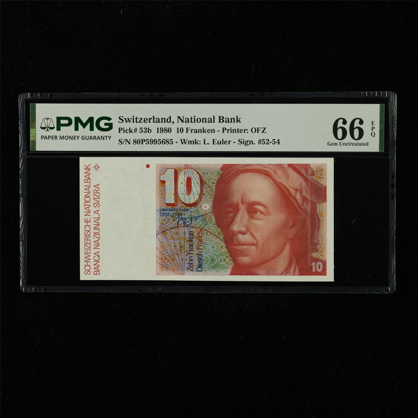 【亘邦集藏】第228期拍卖 1980年 瑞士10法郎 PMG 66EPQ 80P5995685