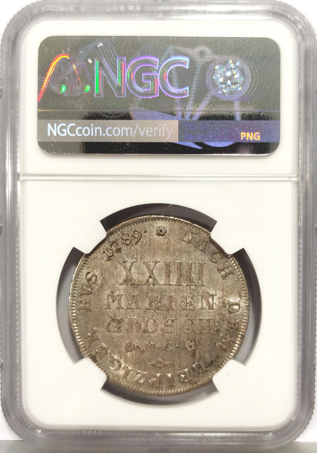 博洋堂世界钱币拍卖第168期（全场包邮） NGC MS62 德国布伦瑞克-沃尔芬堡1789年飞马2/3流通泰勒，稀少的品种和品相，淡金包浆！