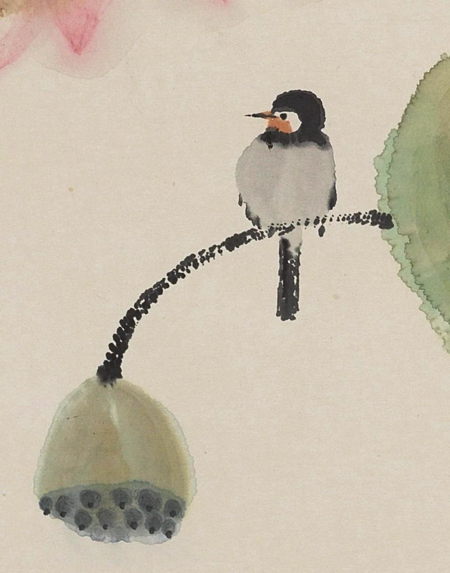 碧月说宝.当代书画专场一 陈家泠 荷风栖禽图