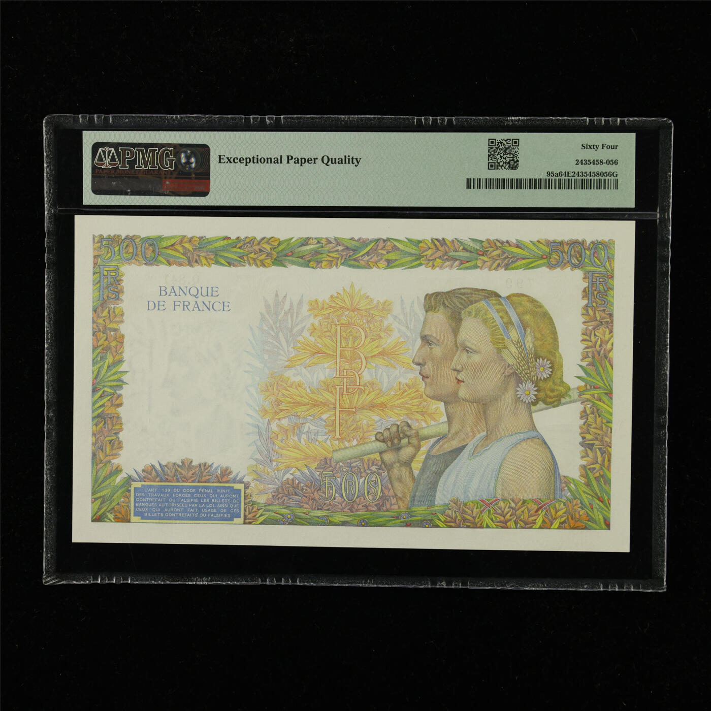 【亘邦集藏】第228期拍卖 1940-41年 法国500法郎 PMG 64EPQ Q.841 799