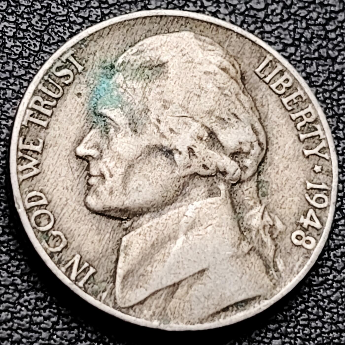 泉币菌-第227场-拍品多 请提前出价 美国1948年5美分纪念币 杰斐逊 及 故居蒙蒂塞洛庄园 21mm 