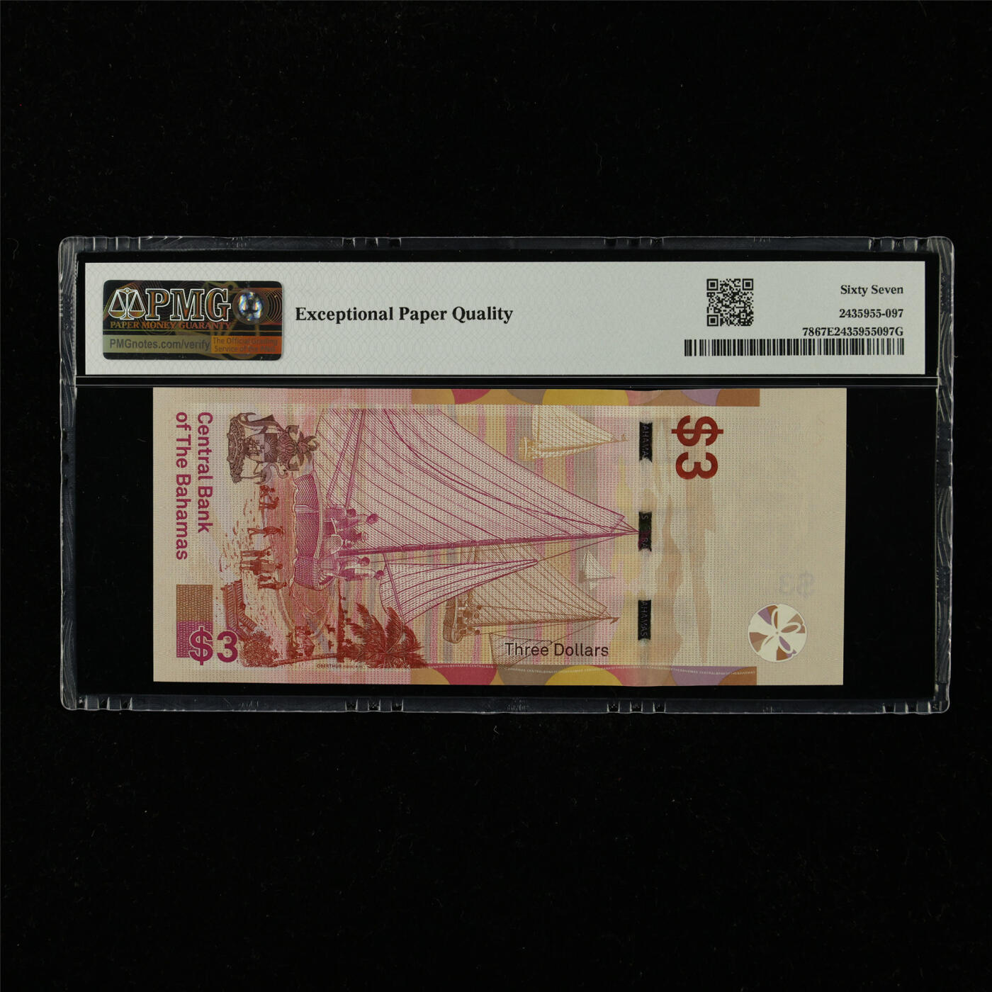 【亘邦集藏】第228期拍卖 2019年 巴哈马3元 PMG 67EPQ A038161