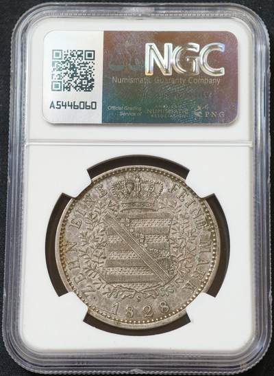 甄臻铺-世界币章拍卖（第60期），甄品场拍品征集中，送拍享返佣金等优惠多多 NGC-AUD 1828年德国萨克森安东尼一世费因马克泰勒银币 早期大尺寸泰勒 少见的摩尔人版本 比后期的少很多