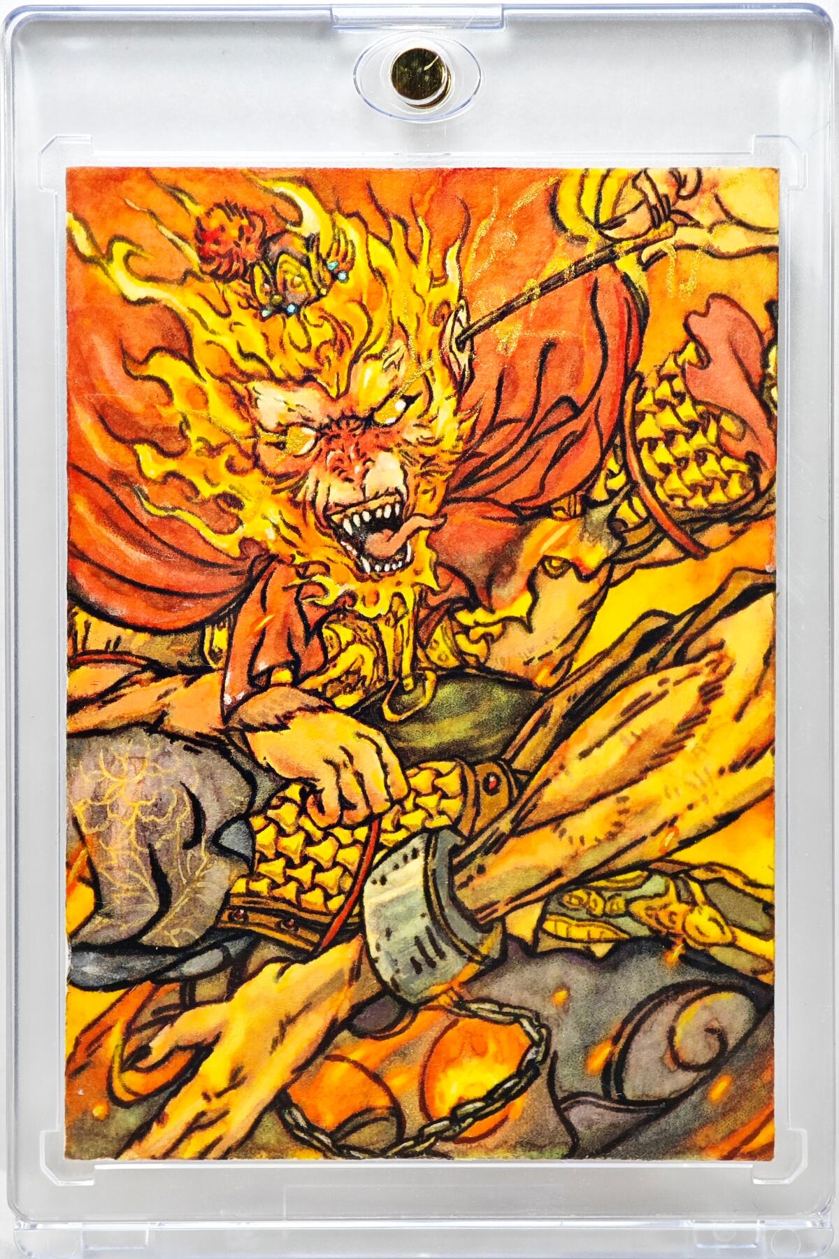 白泽拍卖卡牌手绘专场第35期（问东城春色，正谷雨，牡丹期） 2025 白眼看世界手绘卡 大圣八卦炉中逃  白眼看世界签题 钤印 卡砖封装