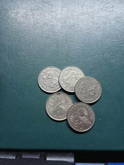 松南世界钱币——260415 新加坡高盾徽版本20分镍币5枚计1元5
