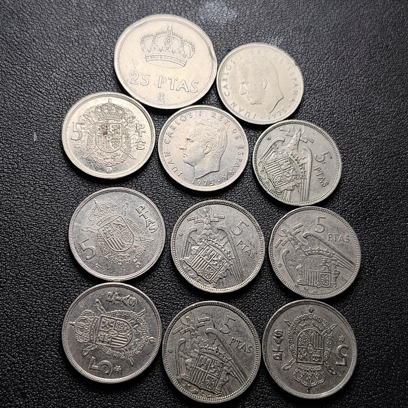 泉币菌-第227场-拍品多 请提前出价 10枚一组 西班牙比萨塔镍币 卡洛斯一世  混合年份