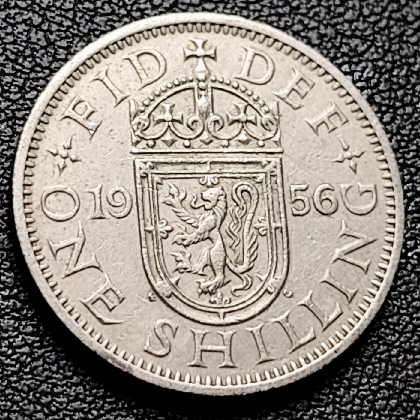 泉币菌-第227场-拍品多 请提前出价 1956年 英国1先令镍币 苏格兰站狮  伊丽莎白二世 24mm 