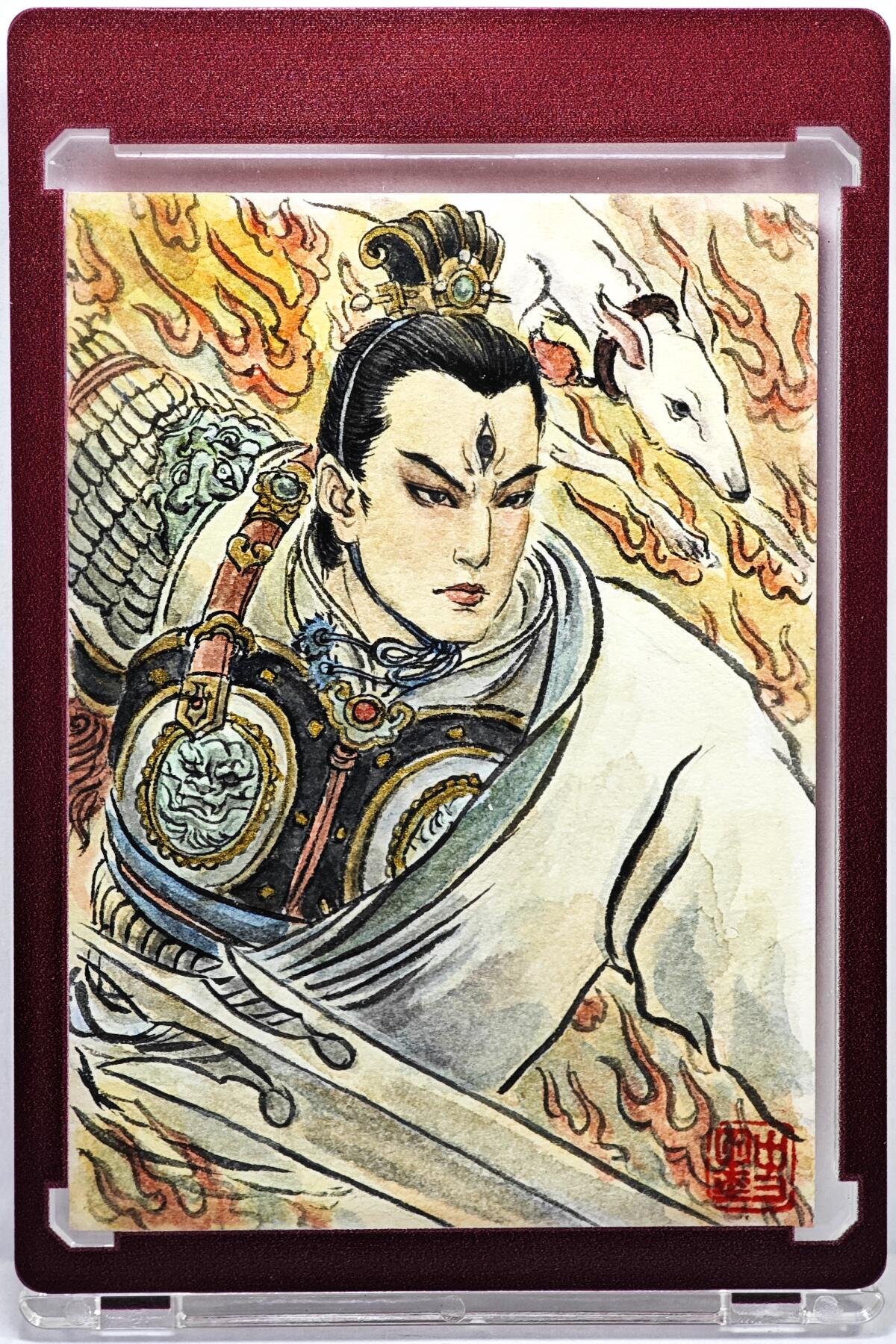 白泽拍卖卡牌手绘专场第35期（问东城春色，正谷雨，牡丹期） 2025 史墨手绘卡 杨戬 特效  史墨背简绘 卡砖封装