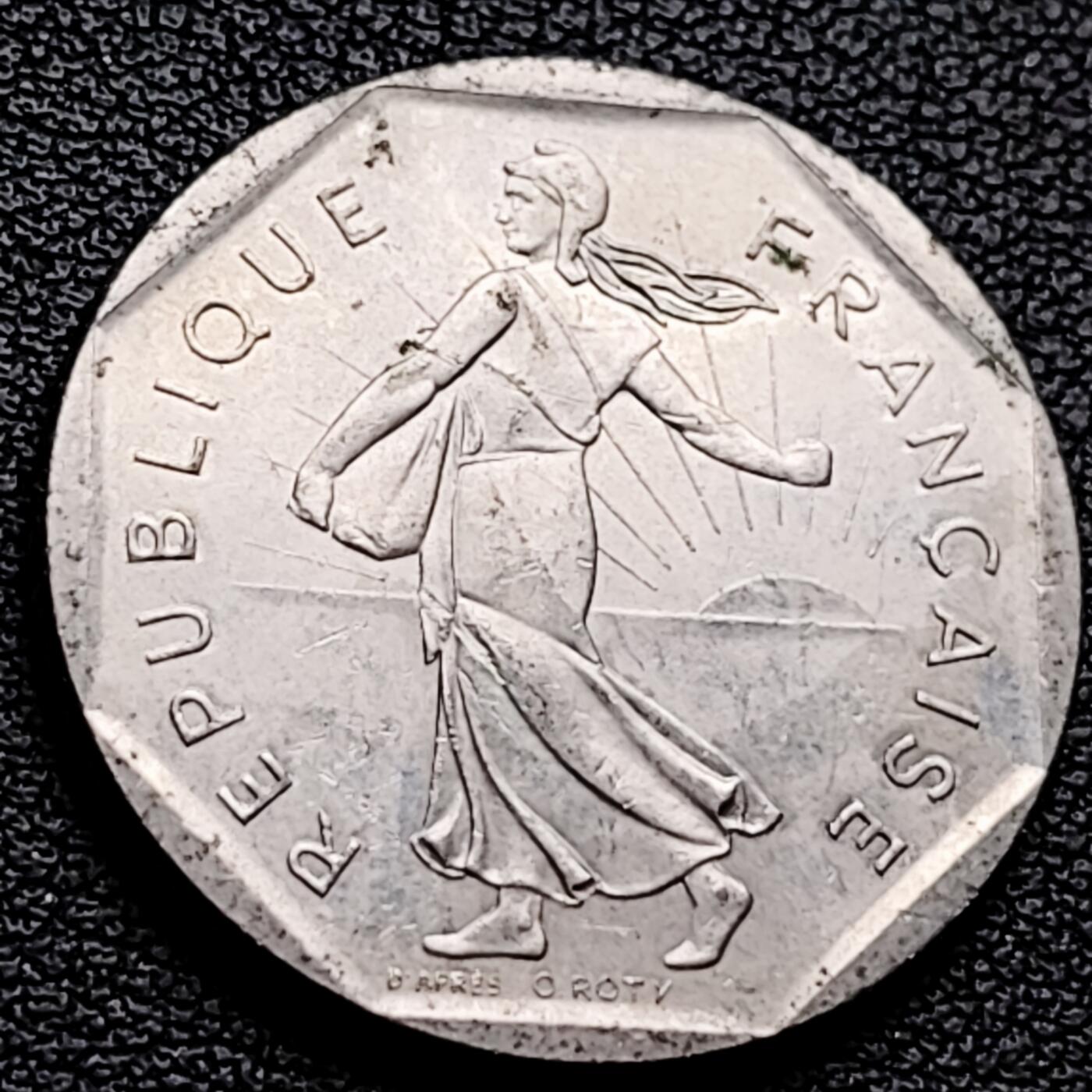 泉币菌-第227场-拍品多 请提前出价 法国早期（1982年）2法郎镍币 26mm 播种女神 入欧前 末版 绝版币