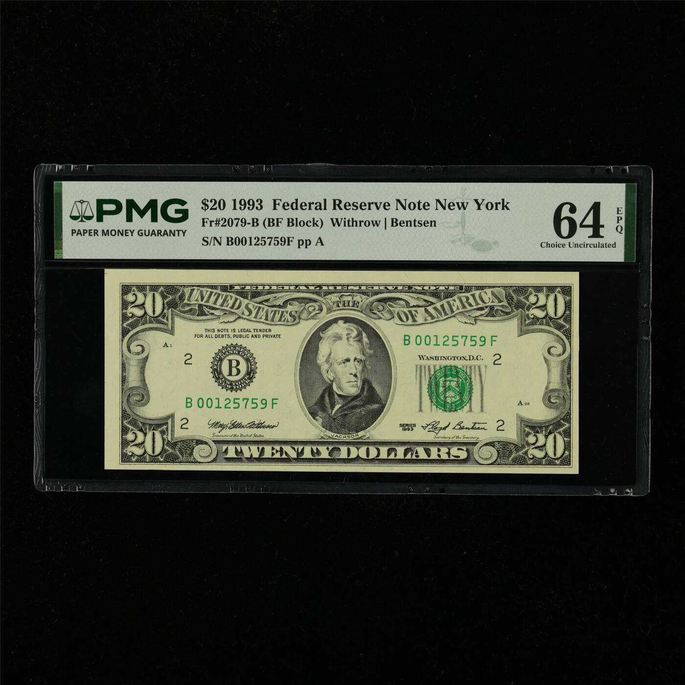 【亘邦集藏】第228期拍卖 1993年 美国20美元 PMG 64EPQ B00125759F