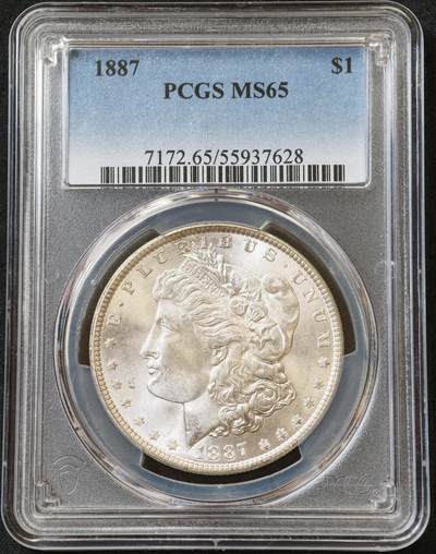 甄臻铺-世界币章拍卖（第60期），甄品场拍品征集中，送拍享返佣金等优惠多多 PCGS-MS65 1887年O版摩根，高分，脸上白白净净