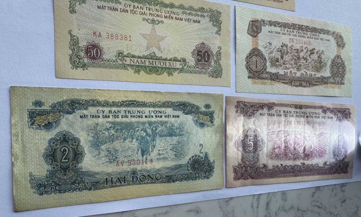 2026第7场（总第234期）：精品外钞、塑料钞、测试钞综合场  中国代印未发行/越南/南越解放民族阵线1963年版20仙、50仙、1、2、5盾一组5枚（品如图）