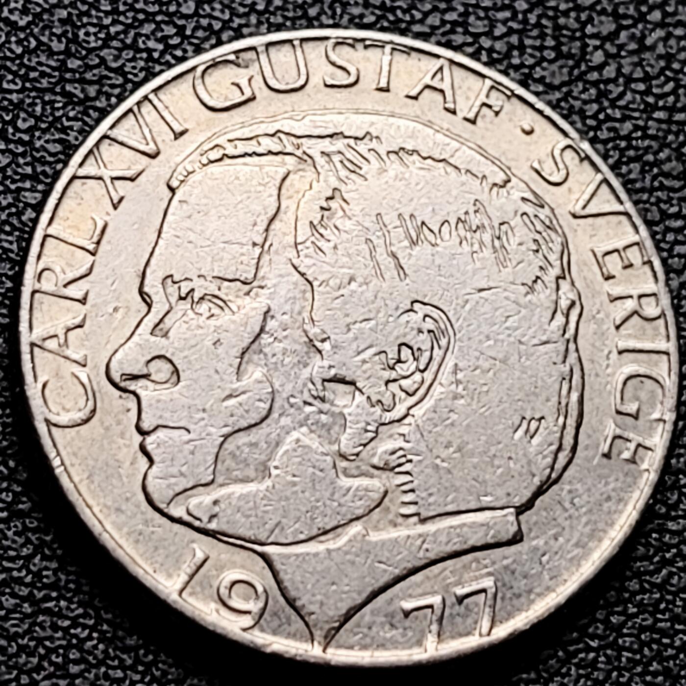 泉币菌-第227场-拍品多 请提前出价 瑞典1977年1克朗铜镍币，卡尔十六世 古斯塔夫，25mm