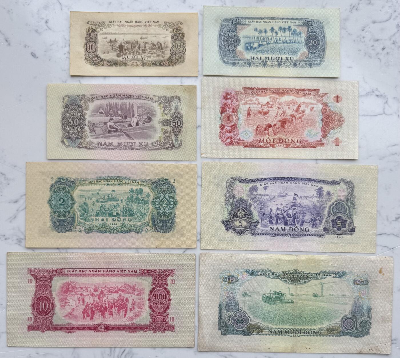 2026第7场（总第234期）：精品外钞、塑料钞、测试钞综合场  中国代印/越南/南越国家银行1966年版10、20、50仙、1、2、5、10、50盾全套8枚（品如图）