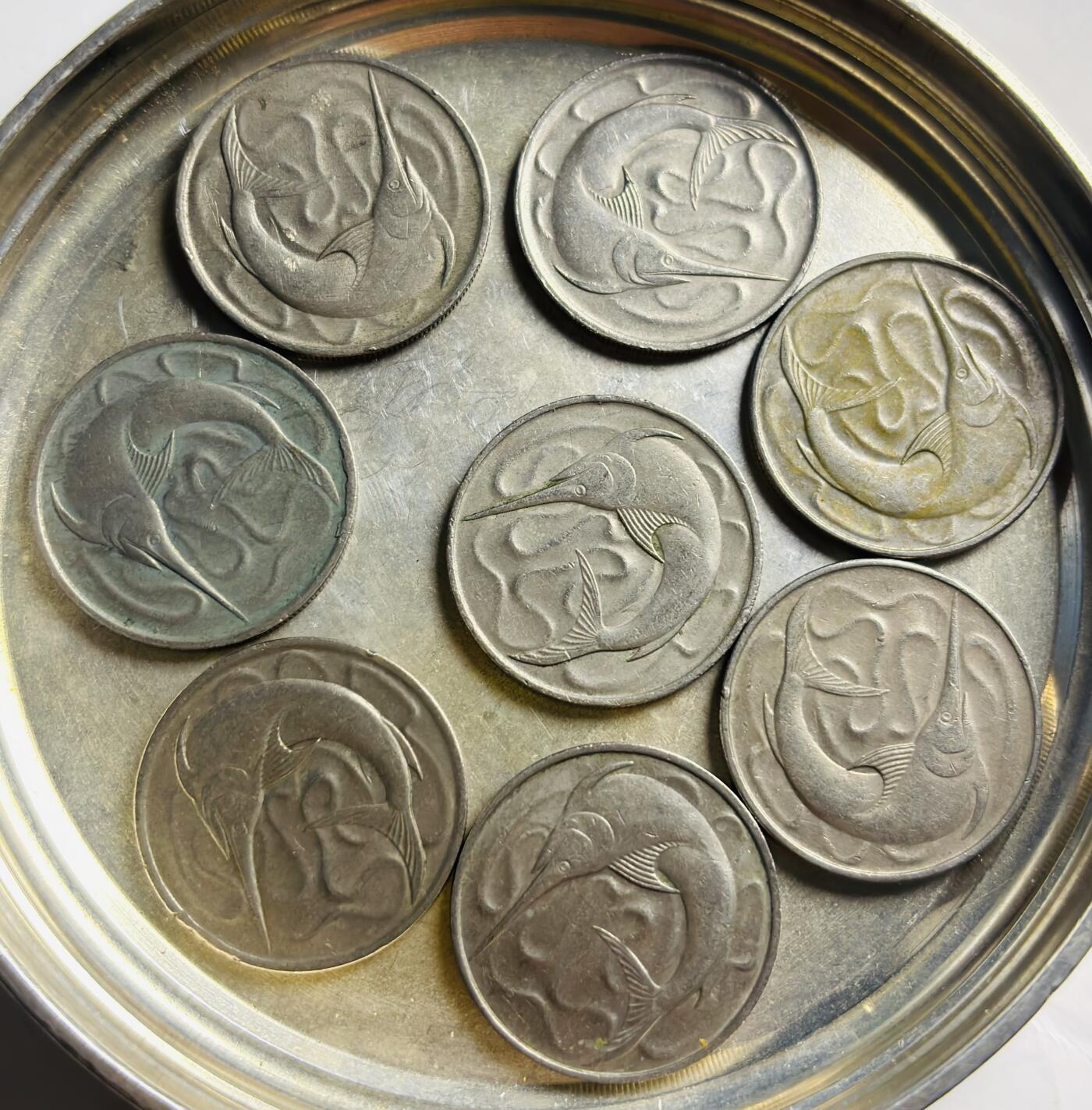 文馨钱币收藏第 300 场，银币，散币，小量德占比利时时期货币，长期接代拍业务 老版新加坡 8 个年份无重复 20 分剑鱼