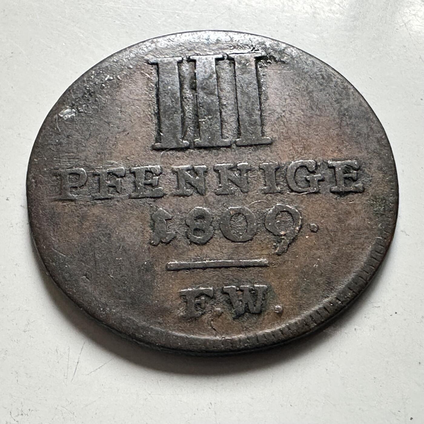 🌹外币初藏🌹🐯2026年第43场   每周二四六晚8️⃣点  世界硬币 德邦 符腾堡 1809年 腓特烈一世 3芬尼