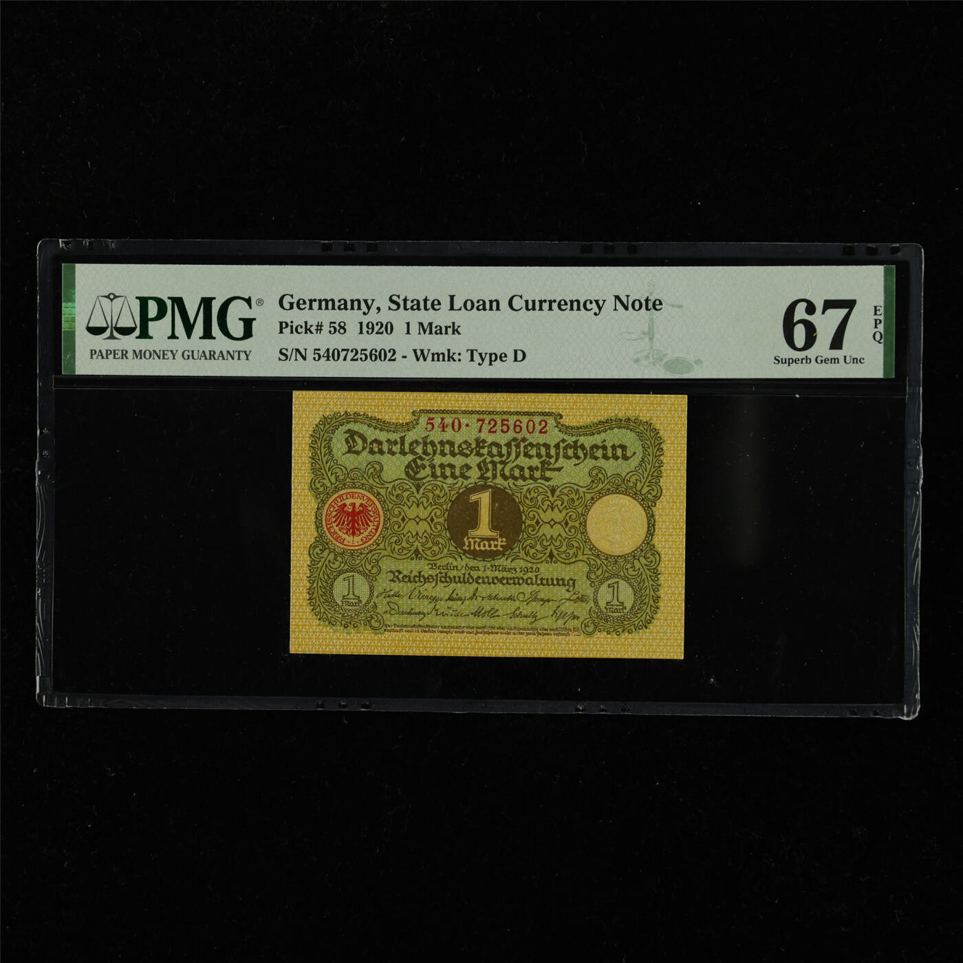【亘邦集藏】第228期拍卖 1920年 德国1马克 PMG 67EPQ 540725602