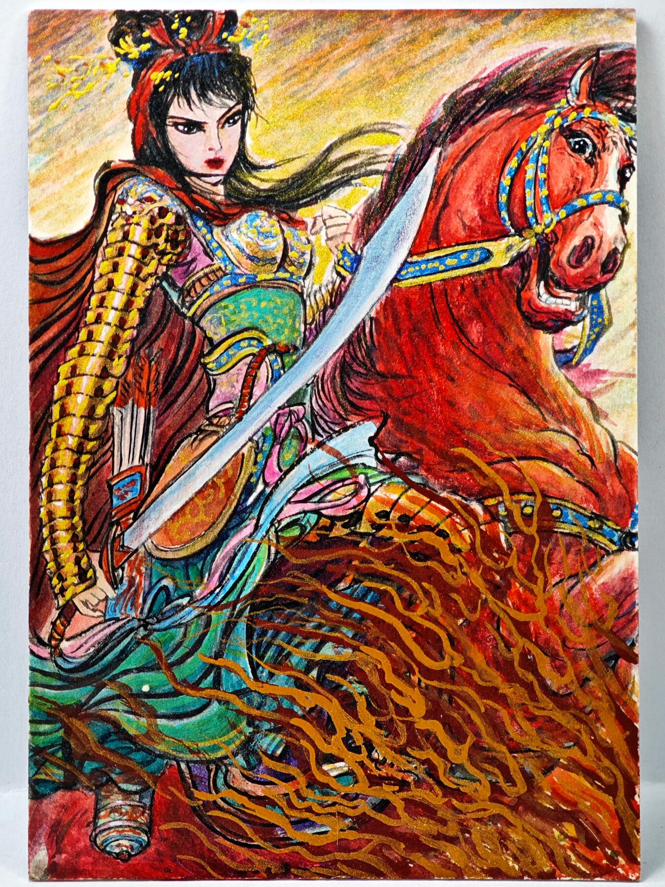 白泽拍卖卡牌手绘专场第35期（问东城春色，正谷雨，牡丹期） 2026 昆仑万象手绘卡 扈三娘 大卡 尺寸：8.7cm*12.4cm  权迎东亲签 卡砖封装