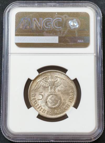 甄臻铺-世界币章拍卖（第60期），甄品场拍品征集中，送拍享返佣金等优惠多多 NGC-MS62 德国 1936年A厂 兴登堡带字5马克银币