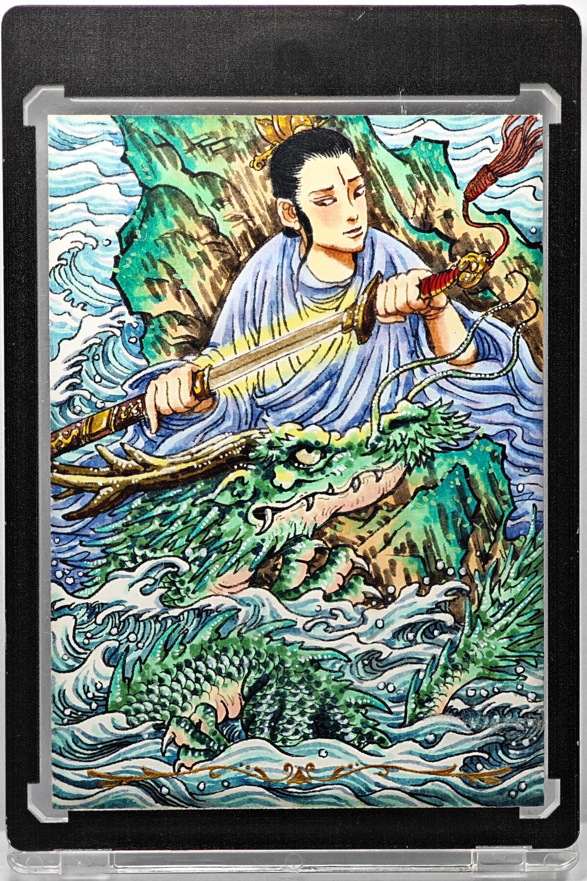 白泽拍卖卡牌手绘专场第35期（问东城春色，正谷雨，牡丹期） 2023 云绘斋手绘卡 驭龙行川  多吉亲签 卡砖封装