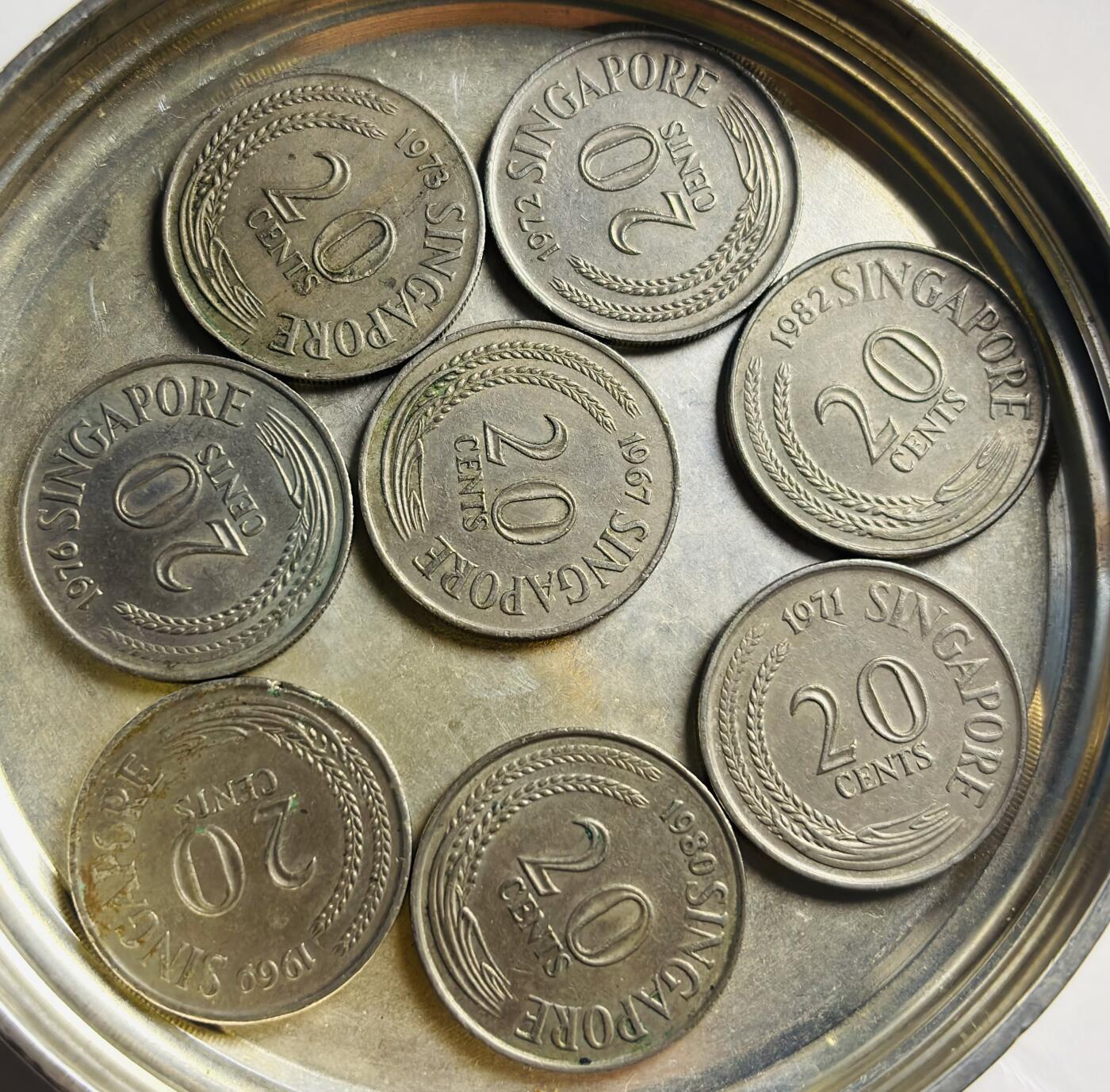 文馨钱币收藏第 300 场，银币，散币，小量德占比利时时期货币，长期接代拍业务 老版新加坡 8 个年份无重复 20 分剑鱼