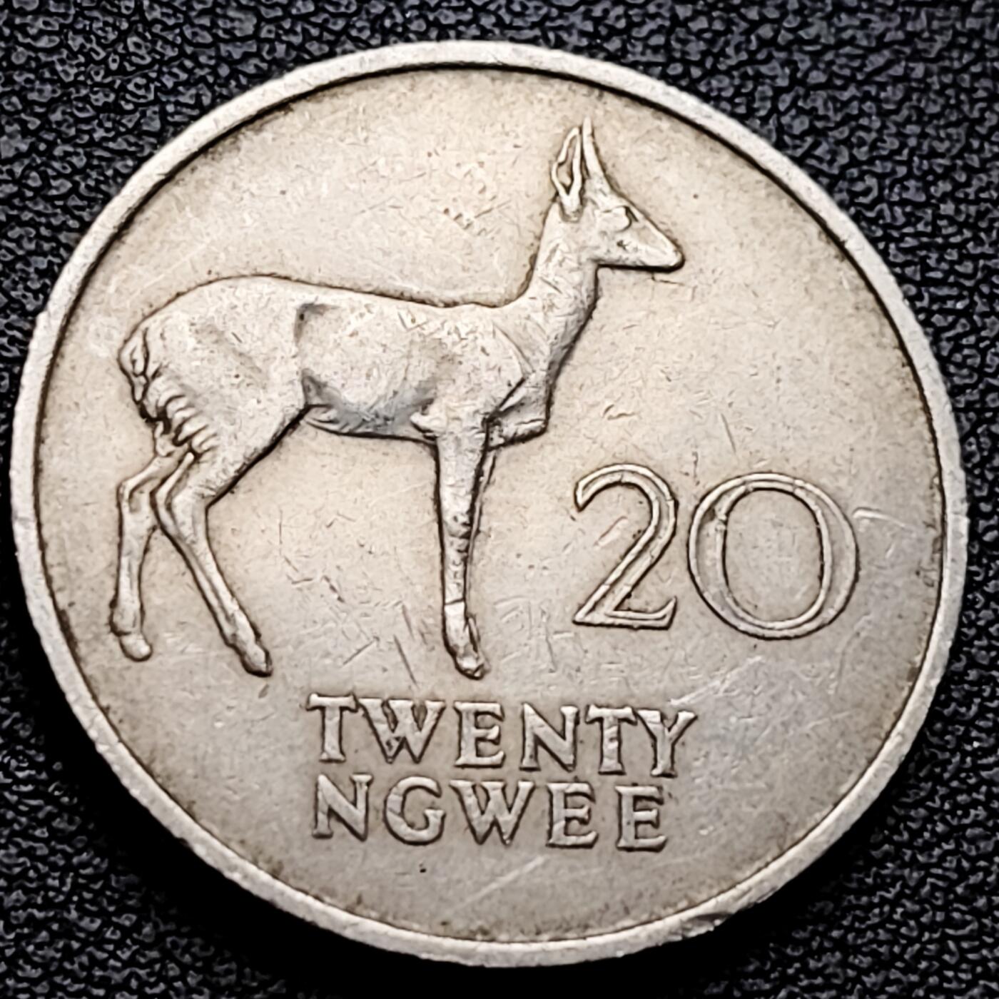 泉币菌-第227场-拍品多 请提前出价 少见 苇羚 首年 1968年赞比亚20恩韦硬币 28.5MM