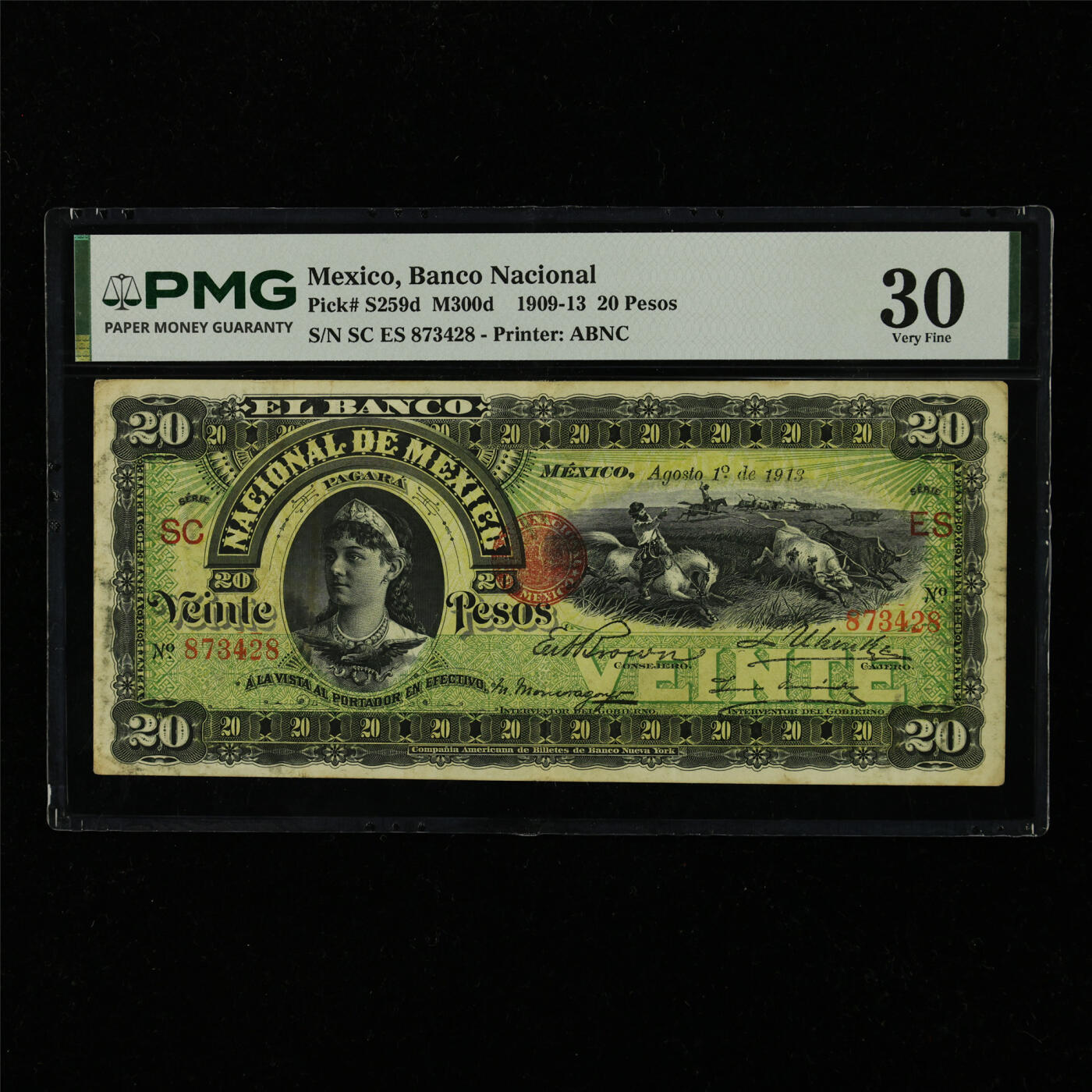 【亘邦集藏】第228期拍卖 1909-13年 墨西哥20比索 PMG 30 SC ES 873428
