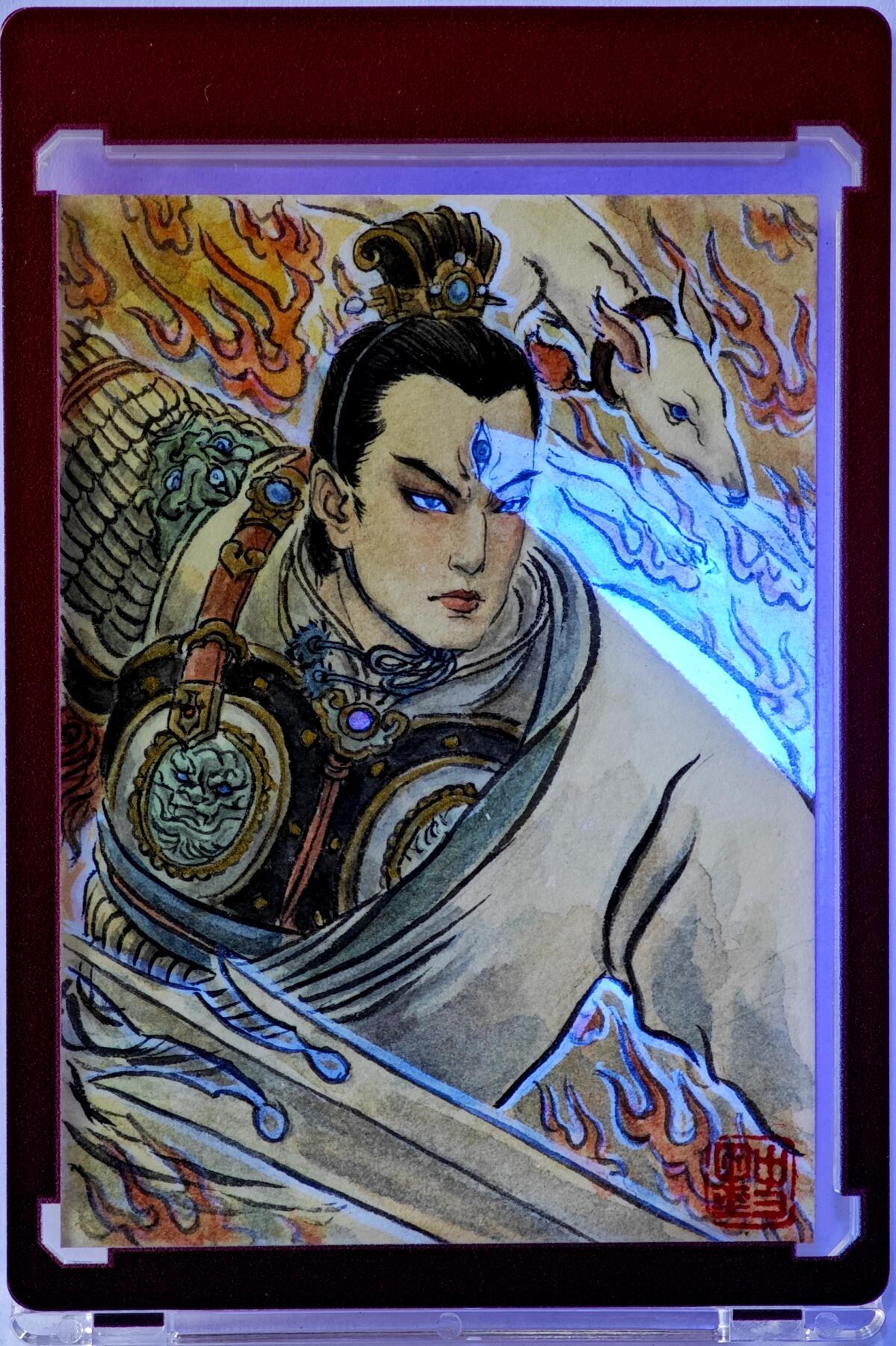 白泽拍卖卡牌手绘专场第35期（问东城春色，正谷雨，牡丹期） 2025 史墨手绘卡 杨戬 特效  史墨背简绘 卡砖封装