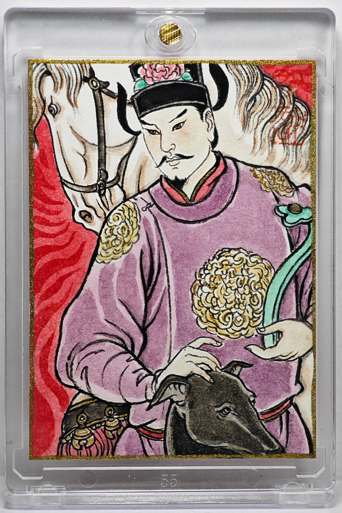 白泽拍卖卡牌手绘专场第35期（问东城春色，正谷雨，牡丹期） 2025 卢艺丰手绘卡 柴进  卢艺丰背彩绘 卡砖封装