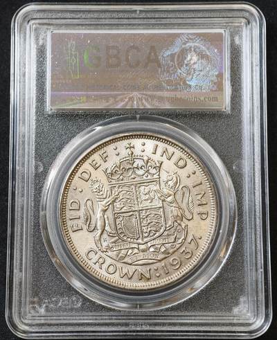 甄臻铺-世界币章拍卖（第60期），甄品场拍品征集中，送拍享返佣金等优惠多多 公博-MS64 英国 1937年 乔治六世 登基 1克朗 银币，丝绸般的转光，公博咸鱼验货宝能出这么高的分数可不容易