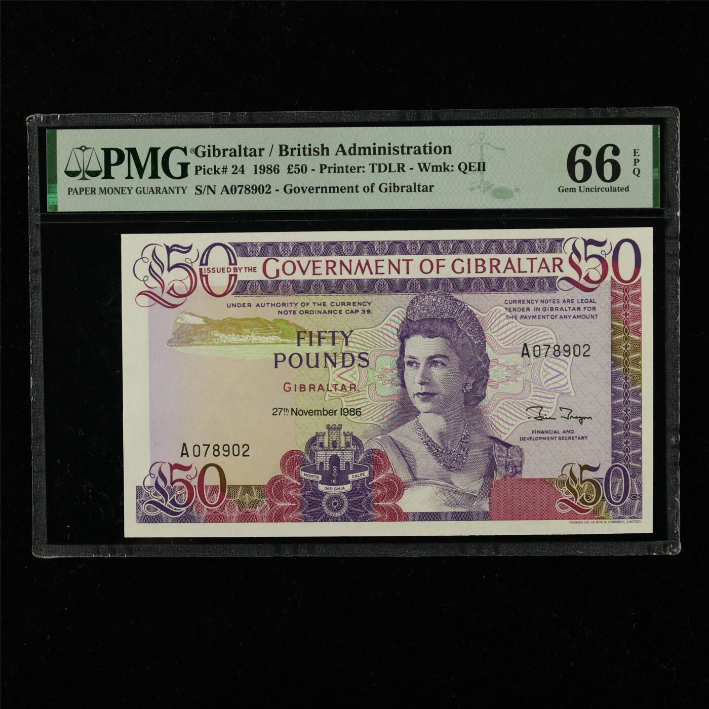 【亘邦集藏】第228期拍卖 1986年 直布罗陀50镑 PMG 66EPQ A078902