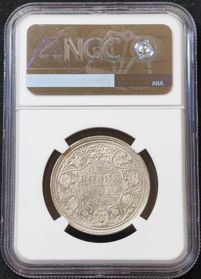甄臻铺-世界币章拍卖（第60期），甄品场拍品征集中，送拍享返佣金等优惠多多 NGC-MS61 1862年英属印度双辫卢比