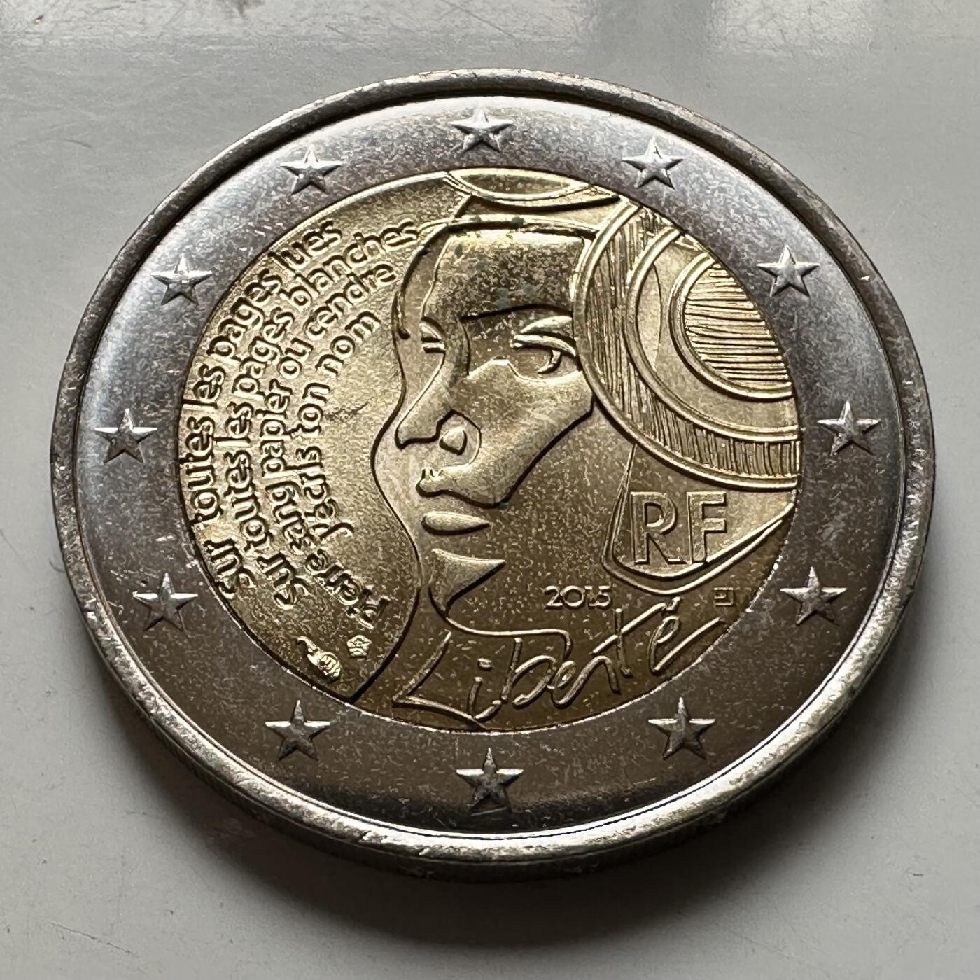 🌹外币初藏🌹🐯2026年第43场   每周二四六晚8️⃣点  世界硬币 法国 2015年 自由女神 2欧元纪念币