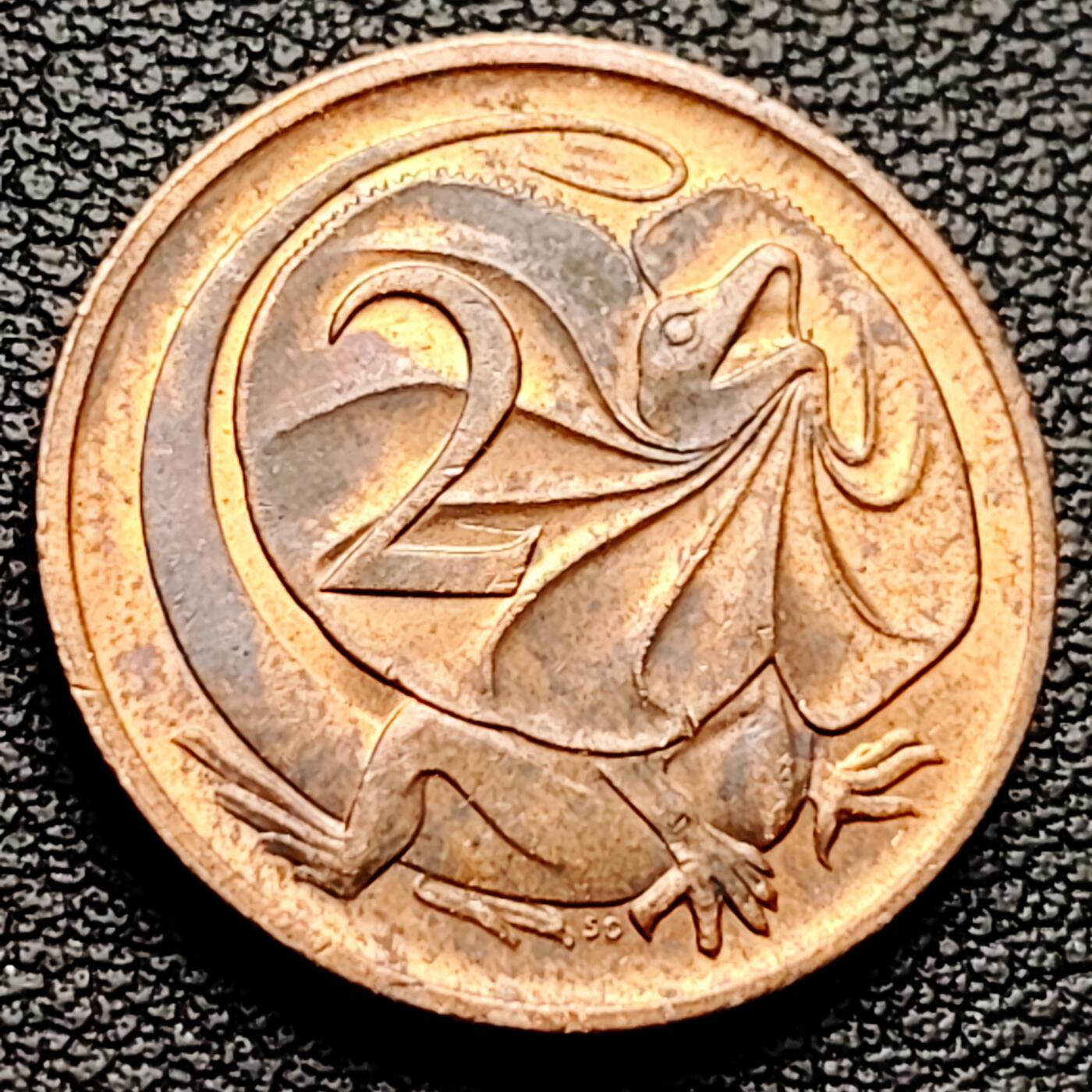 泉币菌-第227场-拍品多 请提前出价 原铜光极美 1984年 英属澳大利亚2分铜币 伞蜥蜴斗篷蜥 21.5mm