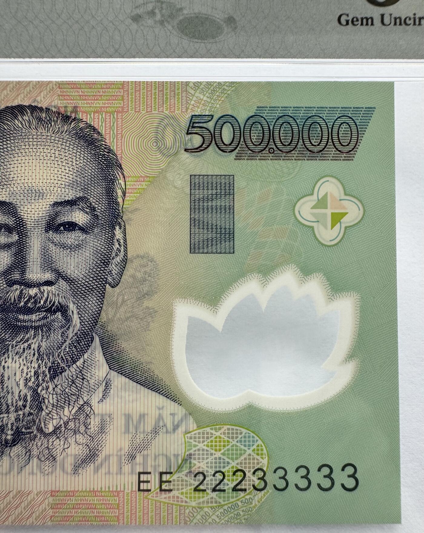 2026第7场（总第234期）：精品外钞、塑料钞、测试钞综合场  数二老虎号EE22233333 越南2022年版500000盾Guardian基材塑料钞（PMG66）