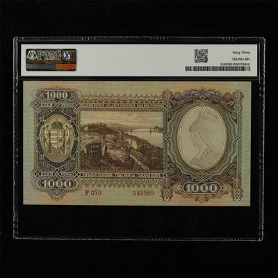 【亘邦集藏】第229期拍卖 1943年 匈牙利1000彭戈 PMG 63 F070 049569