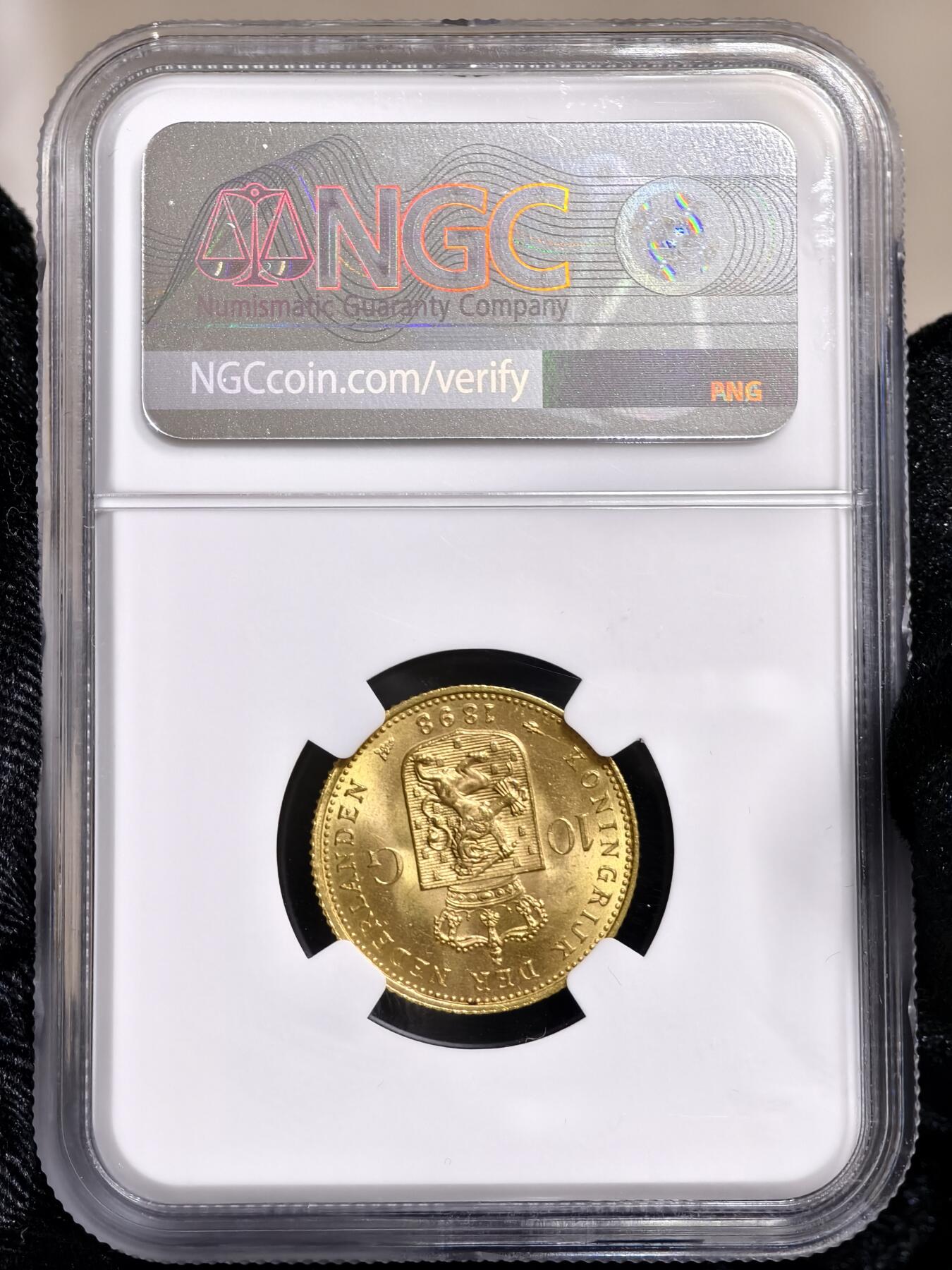 NGC-MS64荷兰1898年威廉明娜女王10盾金币金萝莉皇冠萝莉
