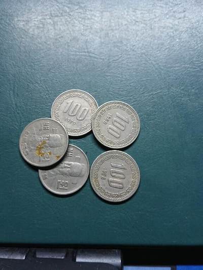 松南世界钱币——260415 韩国七八十年代旧版本100元镍币5枚2