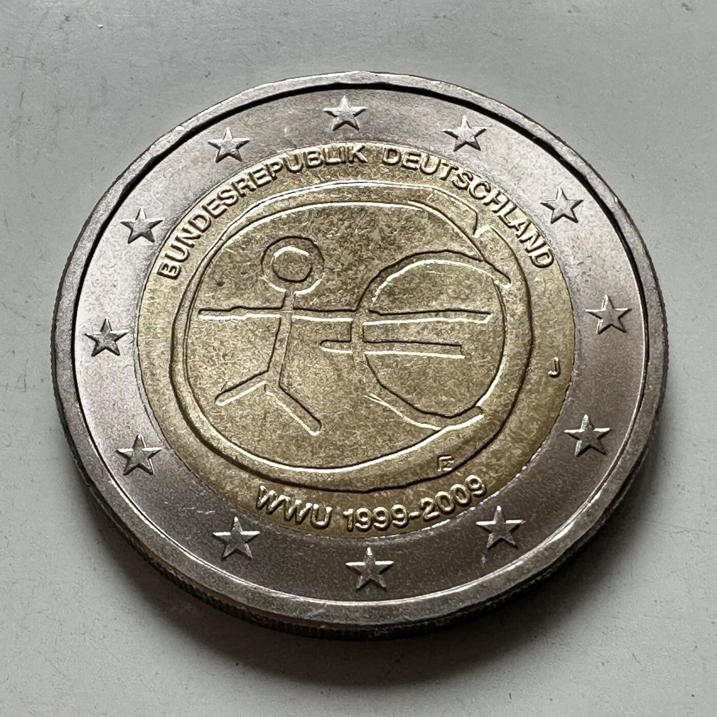 🌹外币初藏🌹🐯2026年第43场   每周二四六晚8️⃣点  世界硬币 德国 1999年 欧洲货币联盟10周年 2欧元纪念币