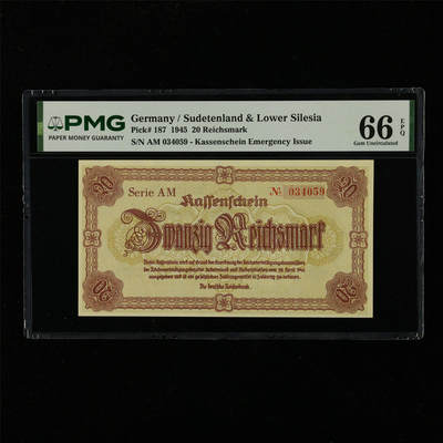 【亘邦集藏】第229期拍卖 1945年 德国20马克 PMG 66EPQ AM 034059