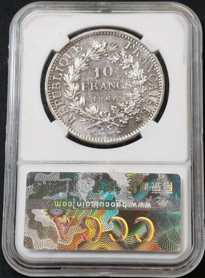 甄臻铺-世界币章拍卖（第60期），甄品场拍品征集中，送拍享返佣金等优惠多多 法国 1966年 大力神10法郎大银币 25克900银