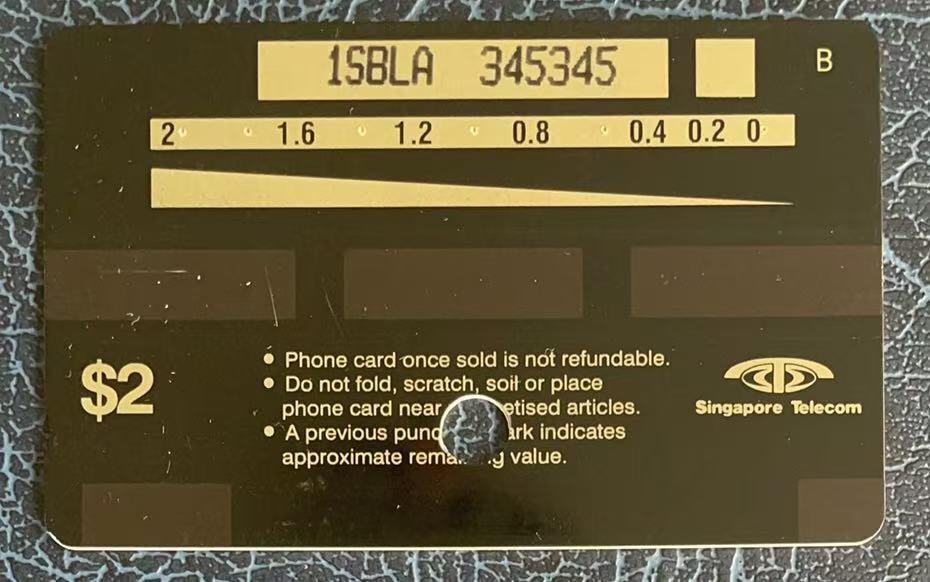《卡拍》第347期拍卖4月18日晚22：10时延时截拍 新加坡GPT测试卡《白卡 1SBLA》一枚旧卡，流水号345345，卡面发黄,打孔。中上品。