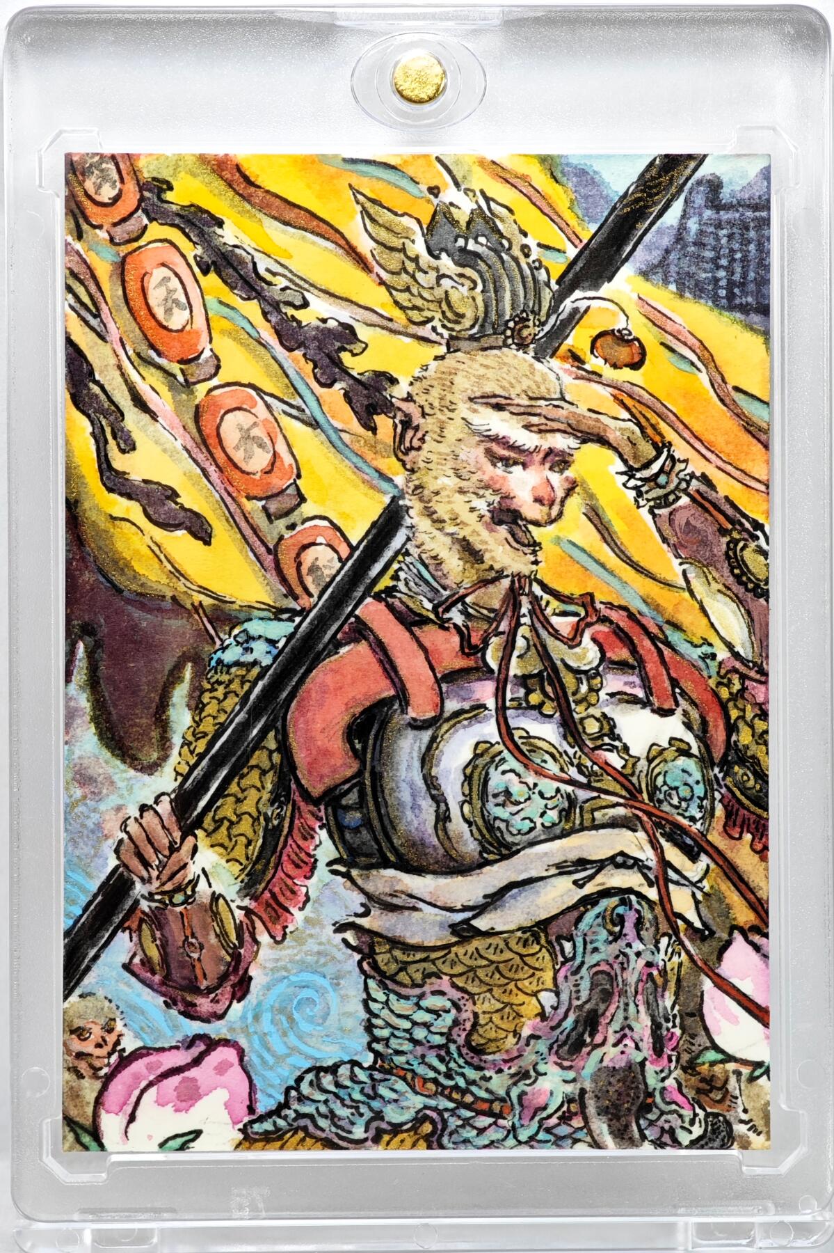 白泽拍卖卡牌手绘专场第35期（问东城春色，正谷雨，牡丹期） 2025 秦嘉裕手绘卡 齐天大圣  秦嘉裕背简绘 卡砖封装