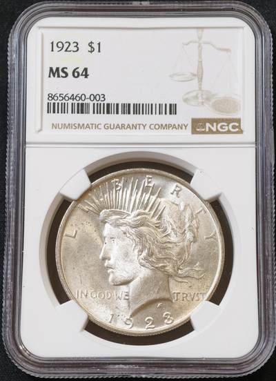 甄臻铺-世界币章拍卖（第60期），甄品场拍品征集中，送拍享返佣金等优惠多多 NGC-MS64 1923年美国和平，银光闪闪，状态不输65